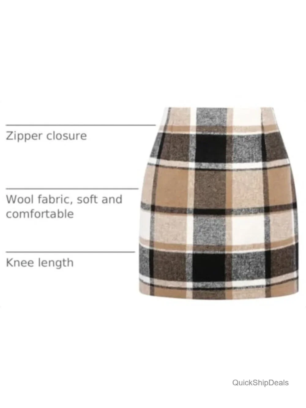 High Waist Plaid Bodycon Mini Skirt Polyester Wool Zipper Club Party